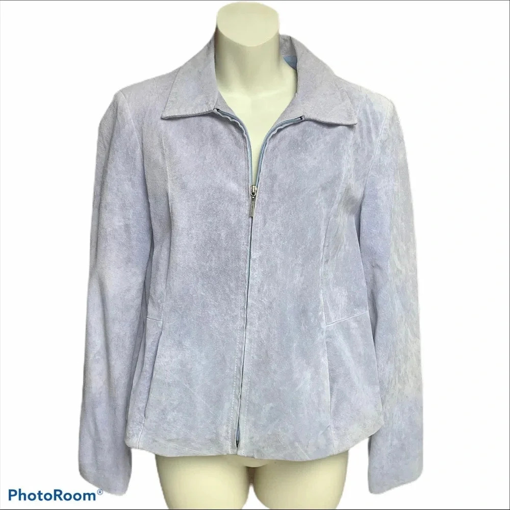 Co & Eddy blue suede zippered coat size 10.